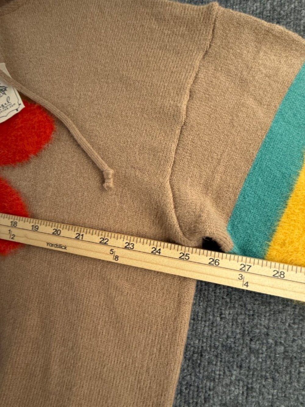 NWT Easel Sweater Beige Colorful Floral Soft Acrylic Blend Large Knit Hooded - Picture 8 of 15